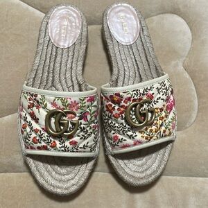 GUCCI Women’s Pilar GG Floral Espadrille Canvas Slide Sandals sz 39